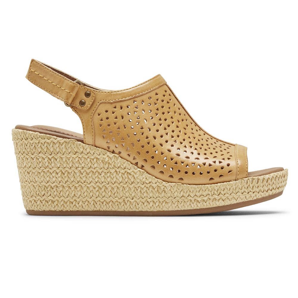 Rockport Canada Cobb Hill Erika Perforated - Womens Wedges Sandals Yellow (KBC357421)